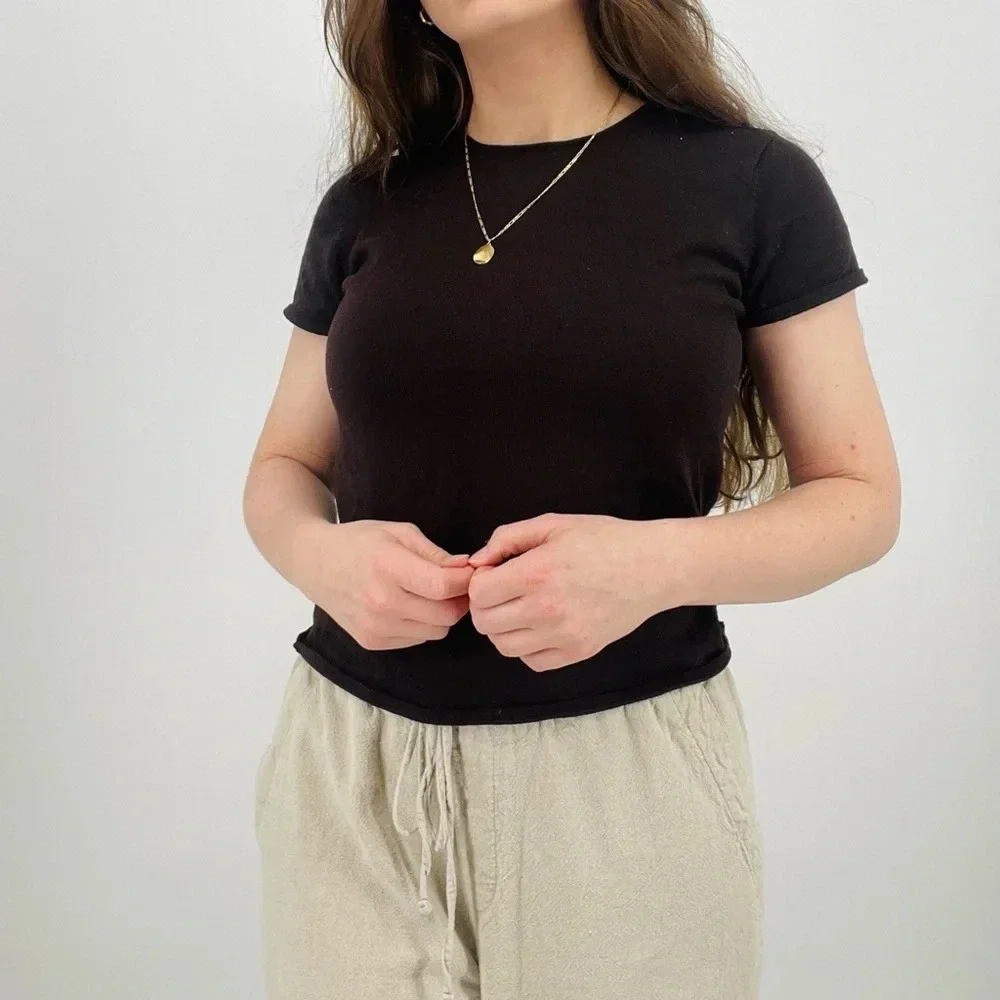 eileen fisher 100% wool mocha brown minimalist top shortsleeve size M - Picture 7 of 8